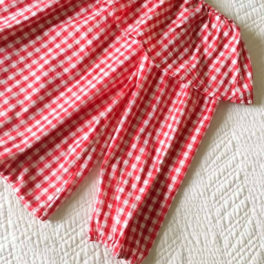 a'gaci Red Gingham Cotton Off-the-Shoulder Top - Picture 3 of 6